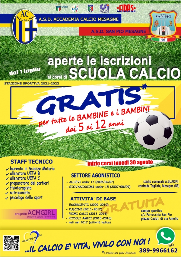 Accademia calcio Mesagne. Corso di calcio gratuito