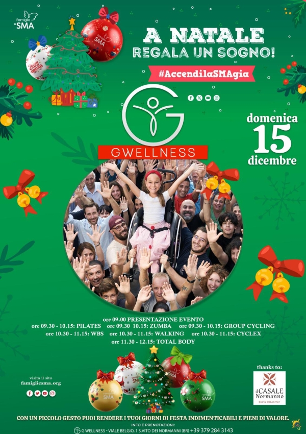 San Vito dei Normanni, domenica 15 dicembre l&#039;evento GWellness for Famiglie SMA alla presenza della piccola Sofia Tansella