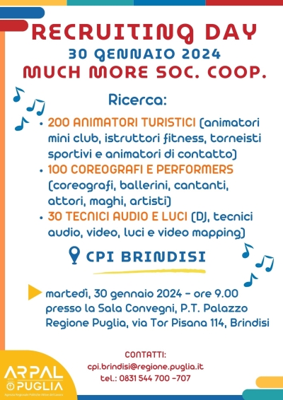 Brindisi: giornata di selezione nel settore del turismo e dell’intrattenimento
