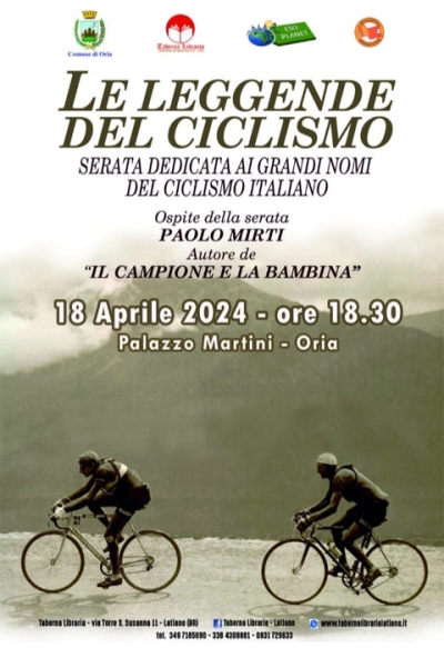 Oria, tributo alle leggende del Ciclismo. Presso il Palazzo Martini serata dedicata ai grandi campioni della due ruote