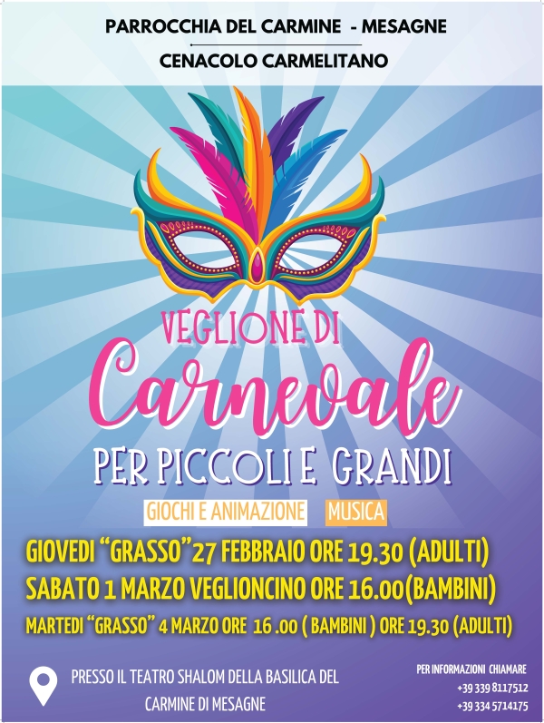 Carnevale 2025 a Mesagne: Parrocchia del Carmine e Cenacolo Carmelitano pronti a farvi divertire