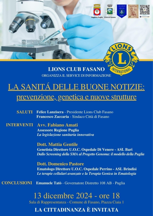 Il Lions Club Fasano e “La Sanità delle buone notizie”