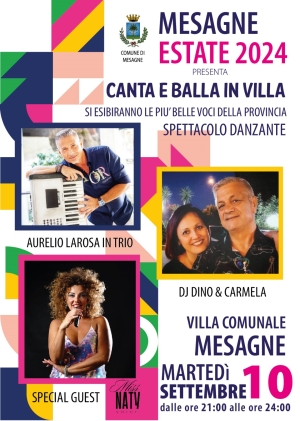 Mesagne Estate:  martedì 10 settembre lo spettacolo “Canta e balla in Villa”