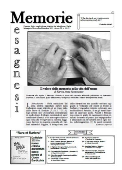 E&#039; in edicola il numero di dicembre di Memorie mesagnesi