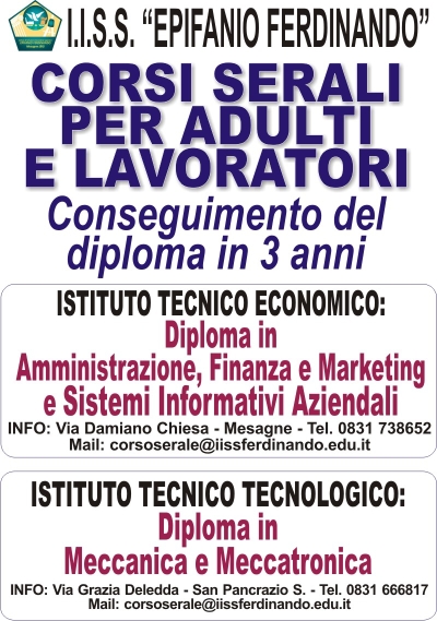 Mesagne. Proseguono le iscrizioni ai corsi serali dell&#039;Epifanio Ferdinando