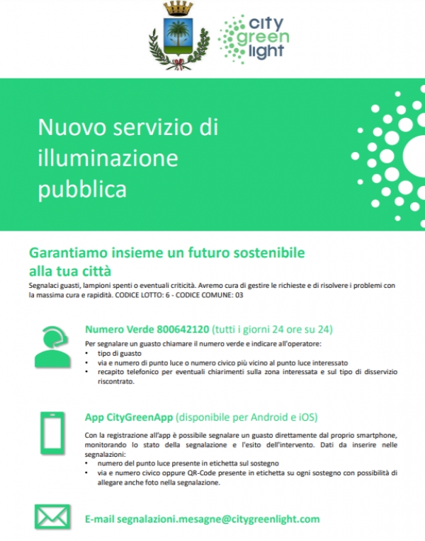 Mesagne. Numero Verde per segnalare guasti all&#039;illuminazione pubblica