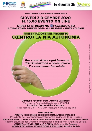 Discrimination Free Puglia, domani in videoconferenza la presentazione del progetto “C(entro) la mia autonomia
