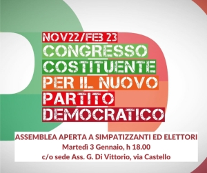 ASSEMBLEA APERTA DEL PARTITO DEMOCRATICO DOMANI MARTEDÌ 3 GENNAIO