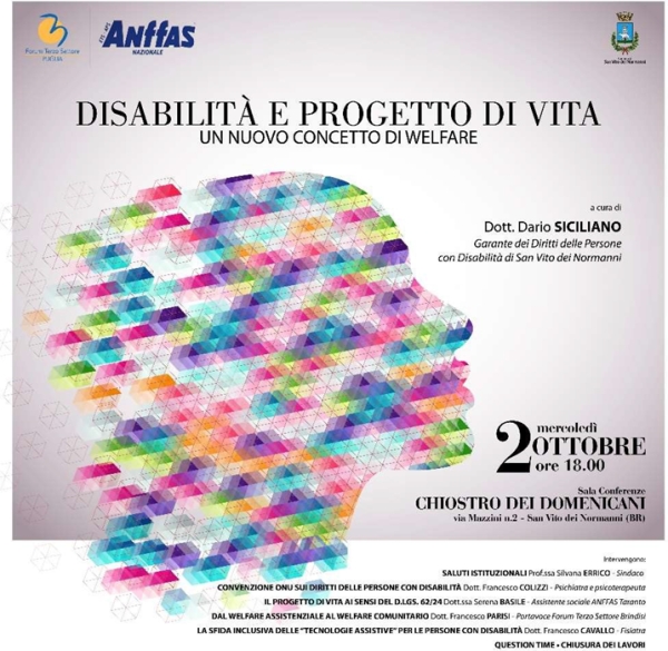 San Vito dei Normanni, mercoledì 2 ottobre “Disabilità e progetto di vita”