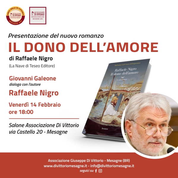 A MESAGNE IL DONO DELL’AMORE,  il nuovo romanzo di Raffaele Nigro