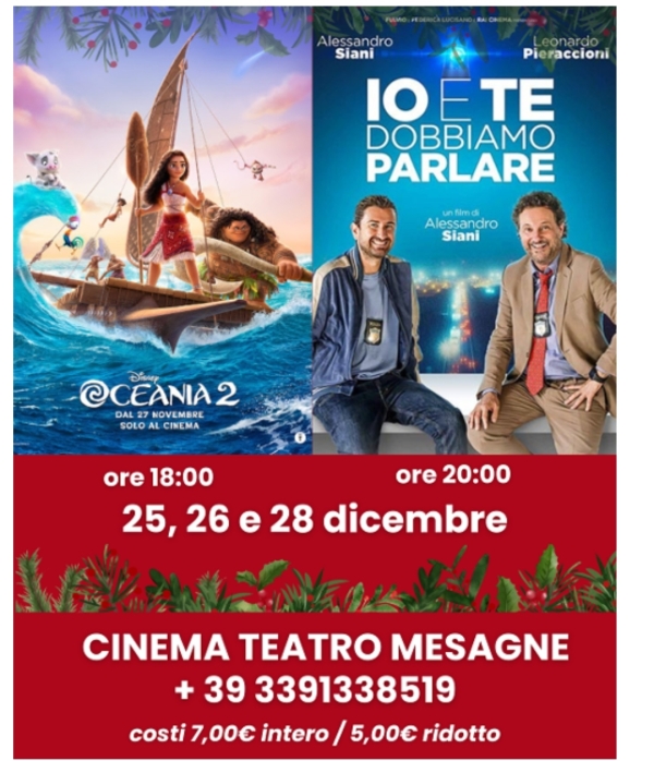 OCEANIA 2, MUSAFA, SIANI E PIERACCIONI PROTAGONISTI DEL NATALE AL CINEMA DI MESAGNE