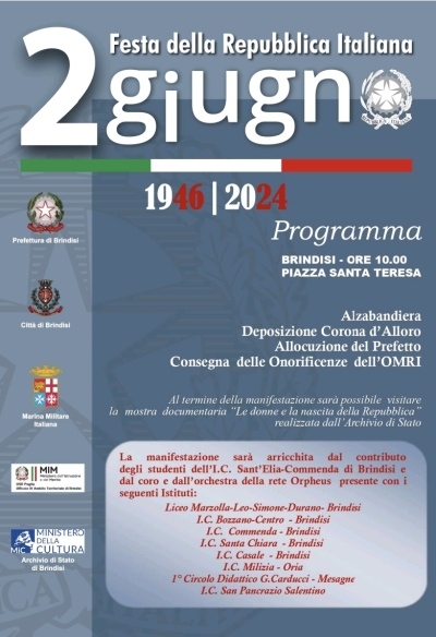 2 giugno 2024 - Cerimonia commemorativa del 78° Anniversario di Fondazione della repubblica Italiana
