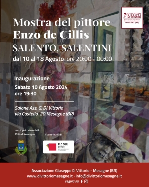 Salento, Salentini”: sabato 10 agosto l’inaugurazione della mostra del pittore Enzo de Cillis