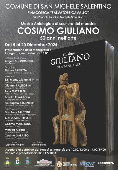 San Michele Salentino, dal 5 al 20 dicembre mostra del maestro Cosimo Giuliano