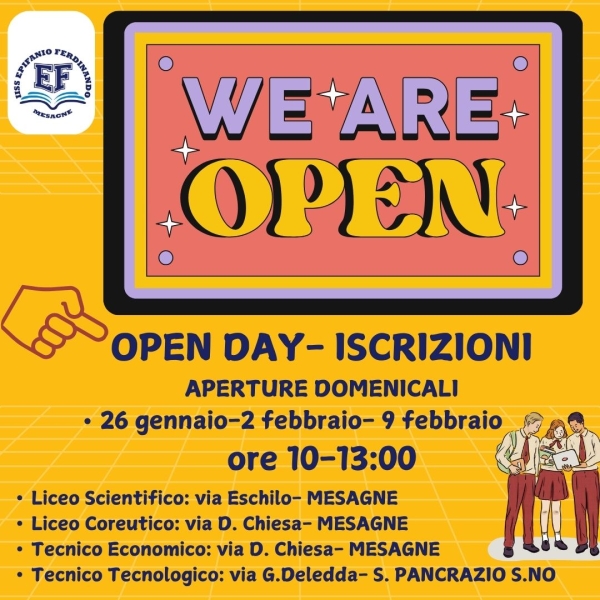 MESAGNE OPEN DAY E ISCRIZIONI ALL’IISS E. FERDINANDO