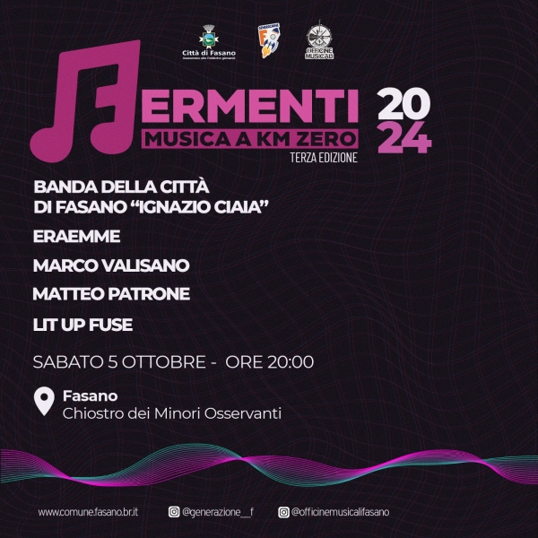 “Fermenti – Musica a km zero”, il 5 ottobre la terza edizione del Festival dedicato ai talenti musicali del territorio