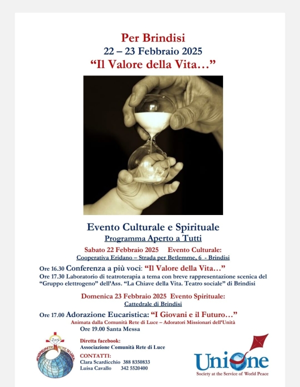 Sabato 22 e domenica 23 febbraio si celebra a Brindisi &quot;Il Valore della Vita&quot;