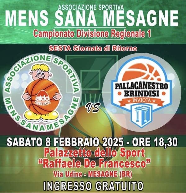 Oggi la Mensa Sana affronta la Pallacanestro Brindisi