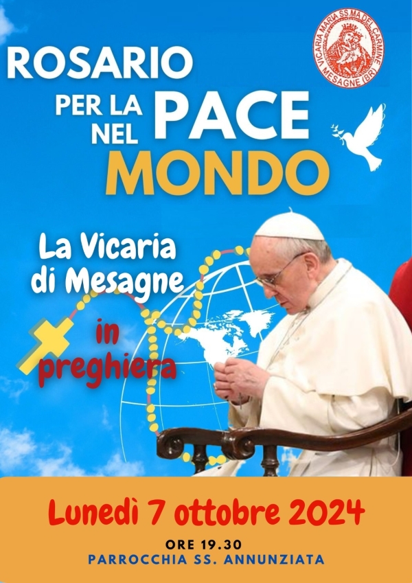 Lunedì il Rosario per la Pace nel mondo