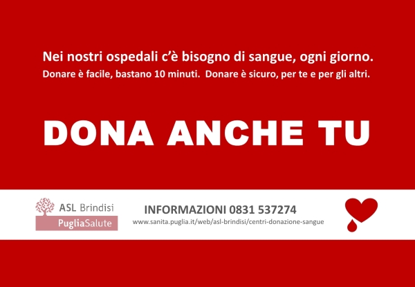 Emergenza sangue: domenica apertura straordinaria del Centro Trasfusionale del Perrino