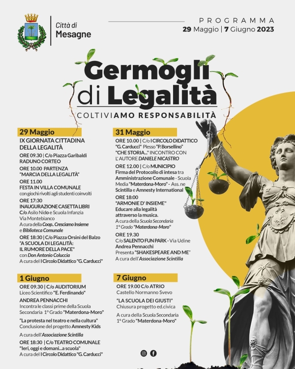 Lunedì 29 maggio, Mesagne celebra la Giornata cittadina della Legalità