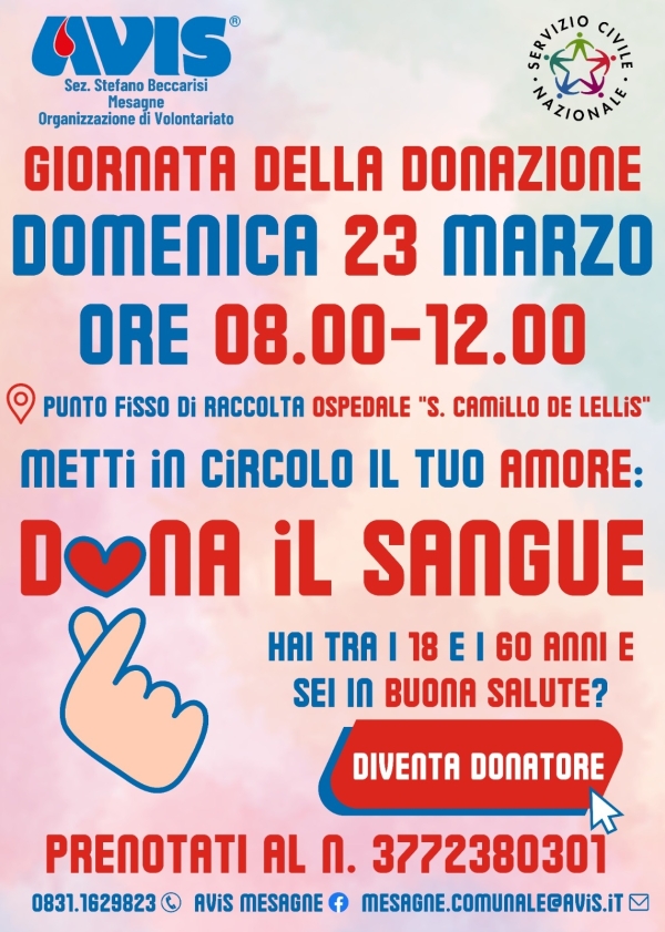 AVIS Mesagne. Domenica c&#039;è la donazione del sangue