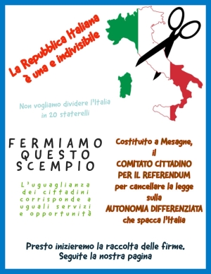 COSTITUITO A MESAGNE IL COMITATO CITTADINO PER IL REFERENDUM CONTRO LA LEGGE SULLA AUTONOMIA DIFFERENZIATA