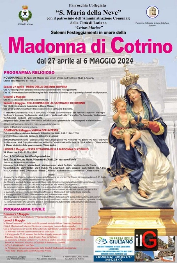 La città si prepara per i grandi festeggiamenti in onore della Madonna di Cotrino