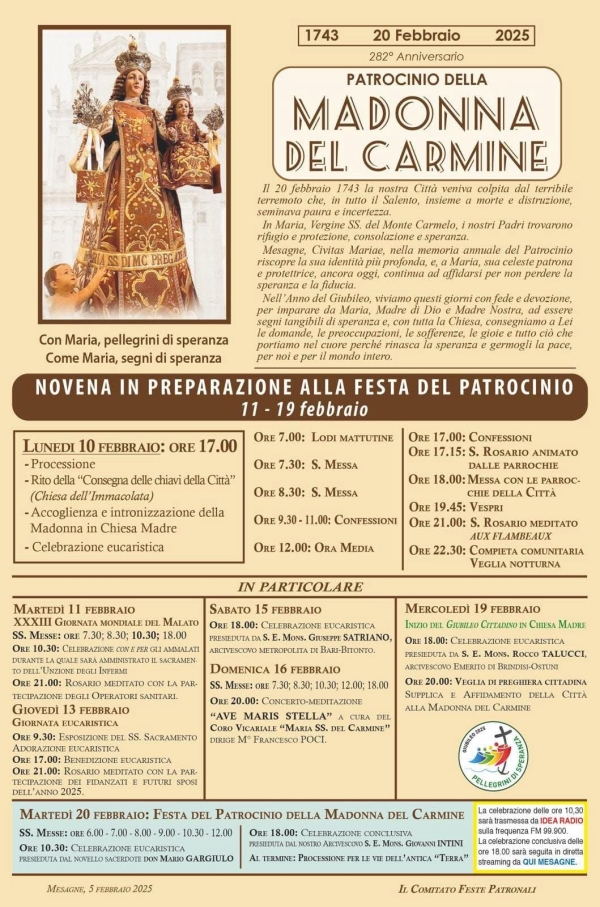 Mesagne. Novena in preparazione del Patrocinio della Madonna del Carmine