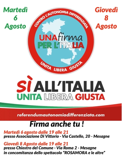 UNA FIRMA PER L’ITALIA. Unità, Libera, Giusta 