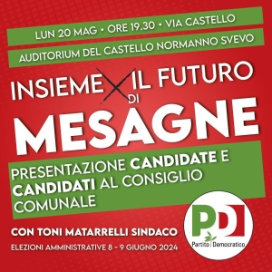 Oggi a Mesagne la presentazione della lista del Pd