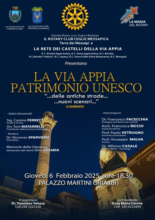 Ad Oria il Rotary organizza un incontro sulla Via Appia patrimonio Unesco