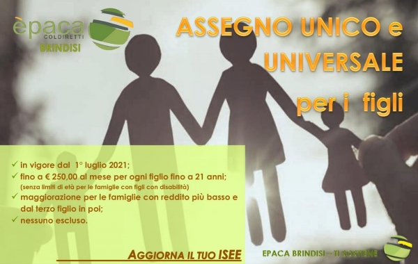 EPACA BRINDISI:    DAL 1° LUGLIO ARRIVA L’ASSEGNO UNICO E UNIVERSALE